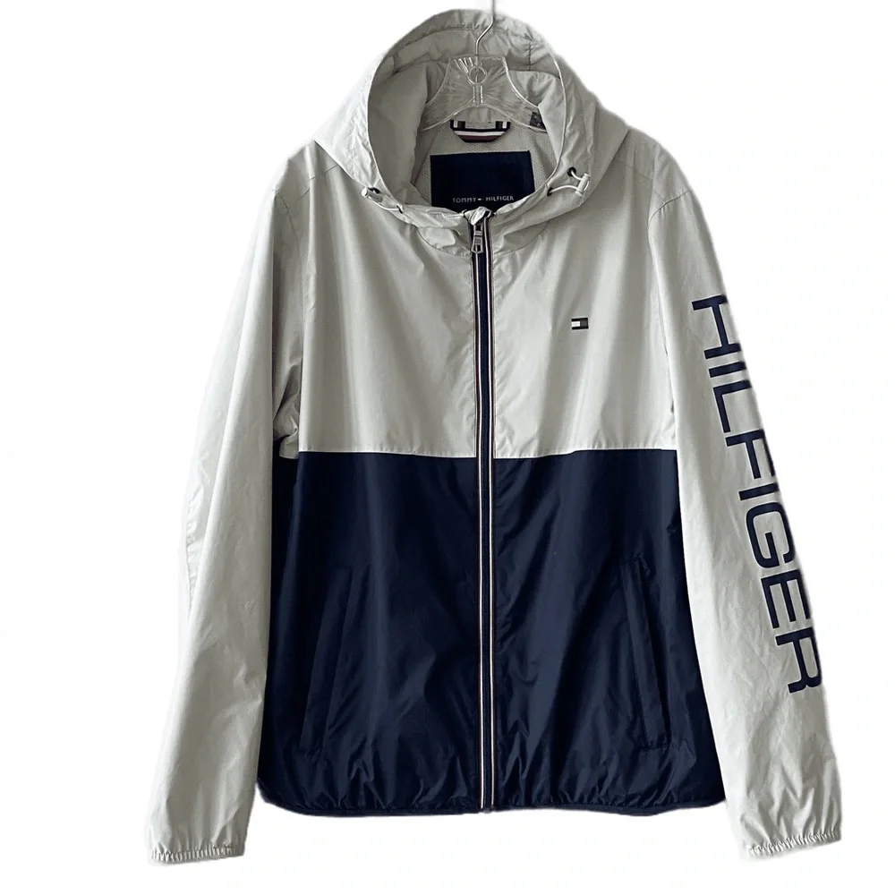 Hooded Rain Jacket Lightweight Colorblock Windbreaker Tommy Hilfiger Size Large